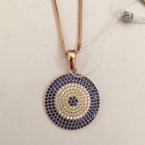 Solid 14K Rose Gold Sapphire CZ Pave Medallion 20"